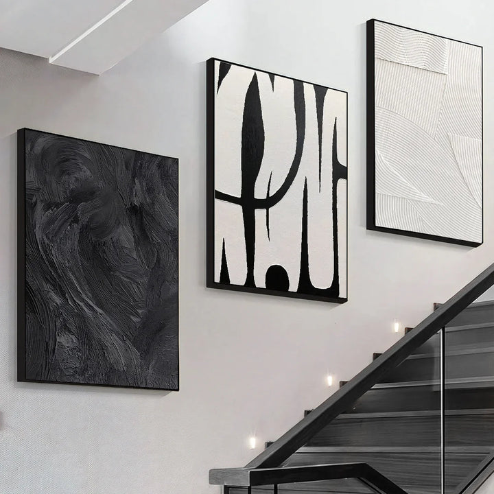3pcs Abstract Black and White Canvas Wall Art Set Posters, Texture Paintings, Ideal Gift for Room Decoration