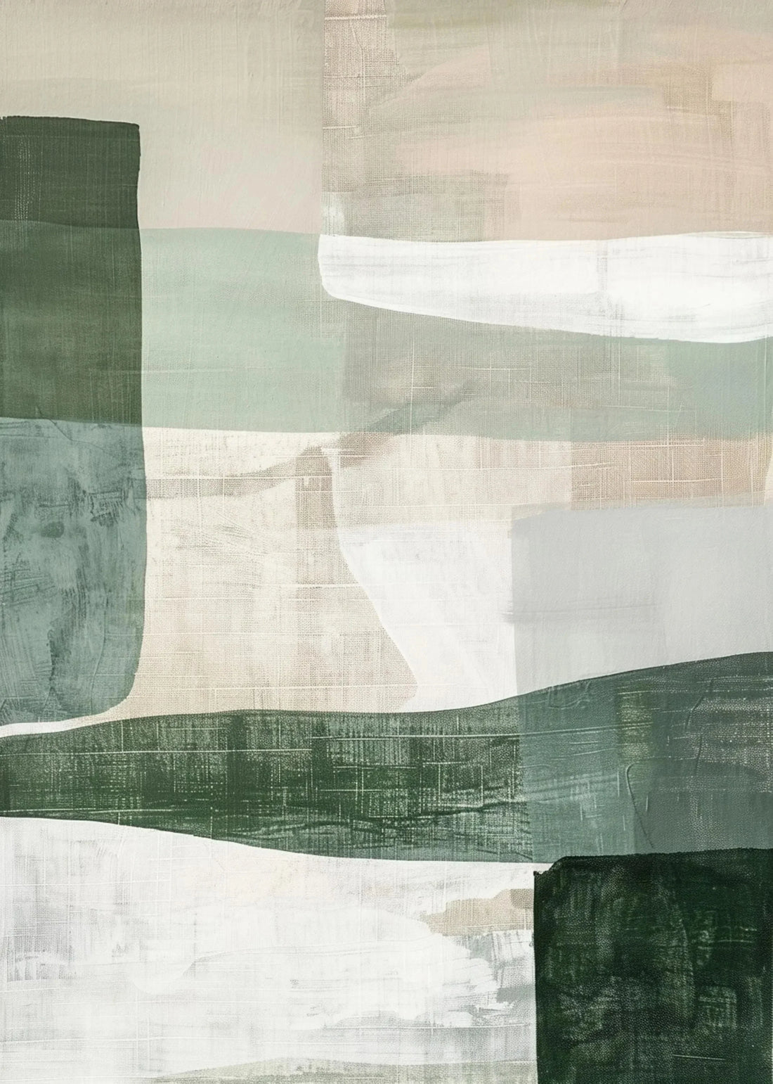 Abstract Geometric Green Beige Poster Canvas Painting Print Wall Art Neutral Modern Minimalist Boho Room Home Decoration