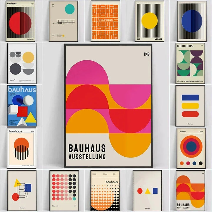 Bauhaus Exhibition Colour Block Canvas Painting Abstract Minimalist Wall Art Colourful Geometric Pictures Bedroom Poster