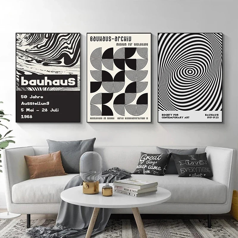 Black and White Bauhaus Design Art Exhibition Posters and Prints Canvas Painting Minimalist Wall Pictures Modern Artwork Decor