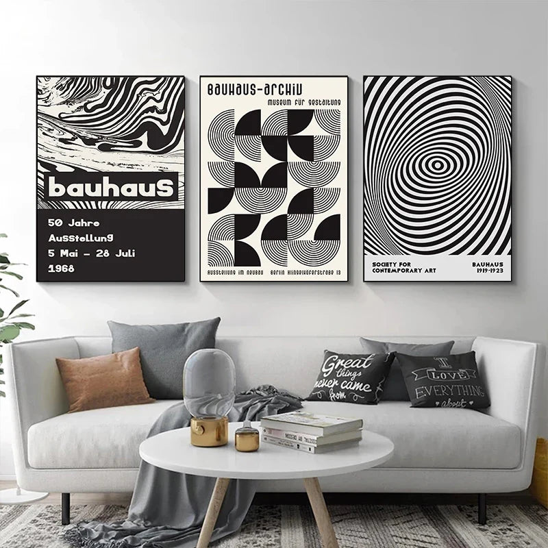 Black and White Bauhaus Design Art Exhibition Posters and Prints Canvas Painting Minimalist Wall Pictures Modern Artwork Decor