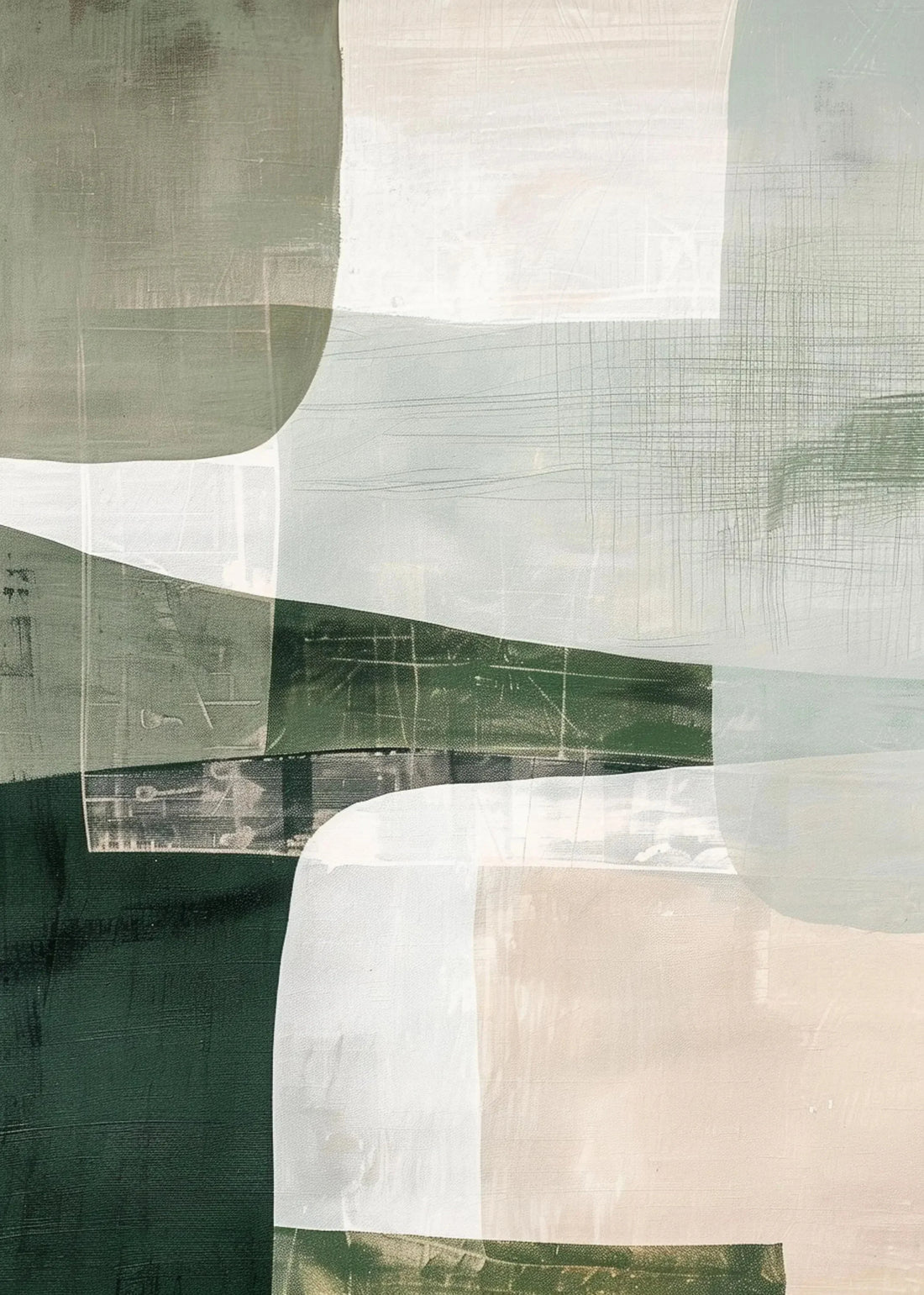 Abstract Geometric Green Beige Poster Canvas Painting Print Wall Art Neutral Modern Minimalist Boho Room Home Decoration