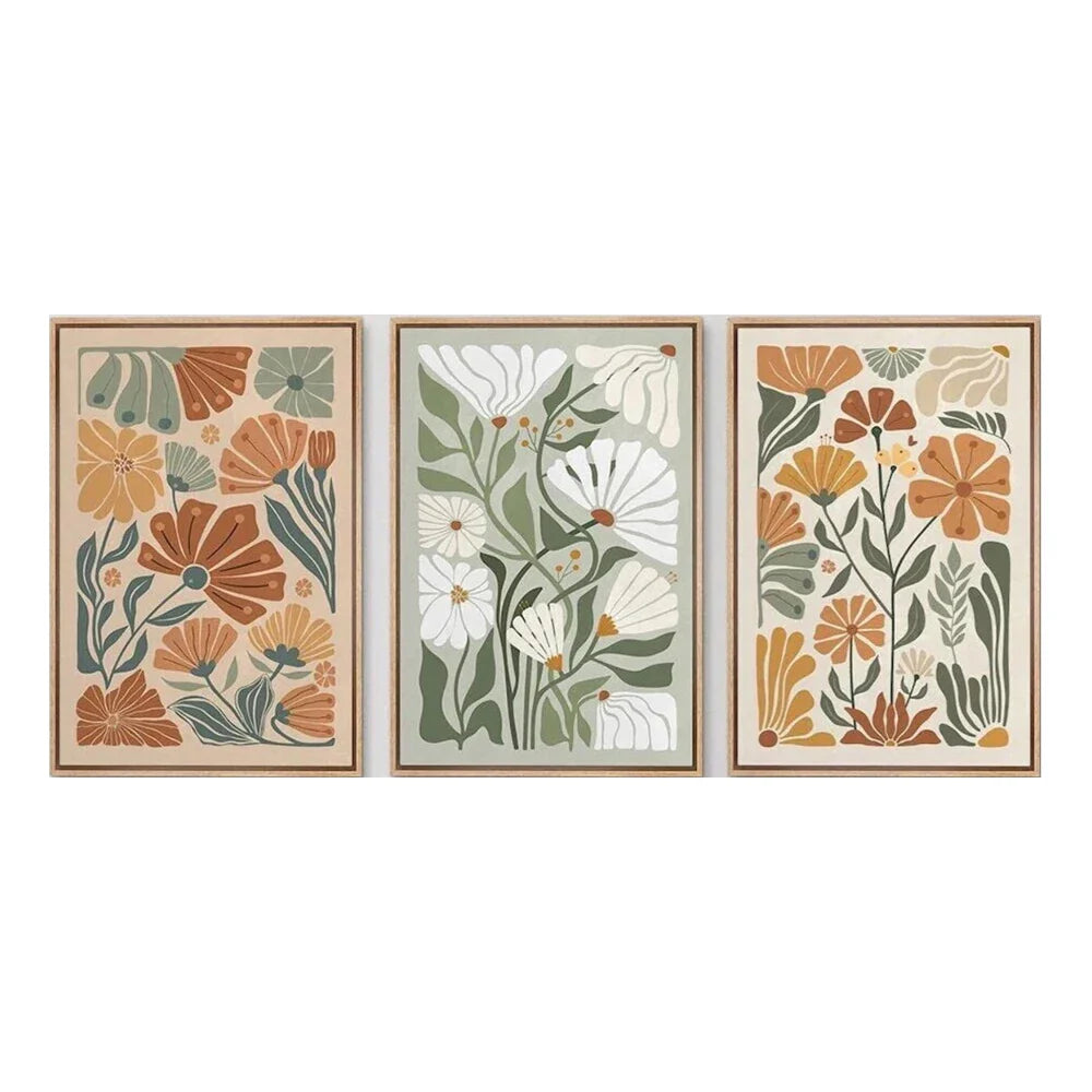3pcs Modern Abstract Floral Canvas Wall Art Prints, Unframed Bohemian Botanical Canvas Wall Posters for Living Room Decortions