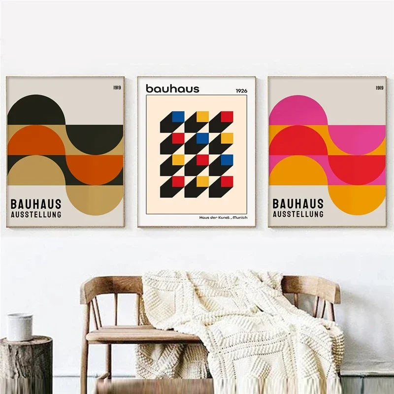 Bauhaus Exhibition Colour Block Canvas Painting Abstract Minimalist Wall Art Colourful Geometric Pictures Bedroom Poster