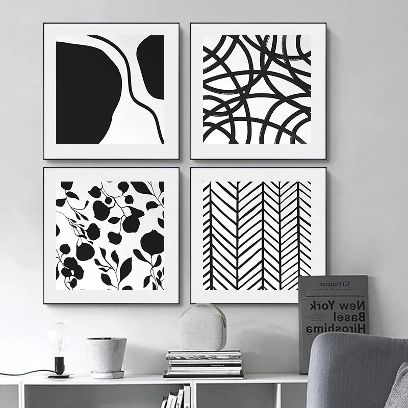 Wall Art Canvas Print Painting Posters Pictures Square Simple Black White Abstract Nordic Modern Porch Living Room Home Decor