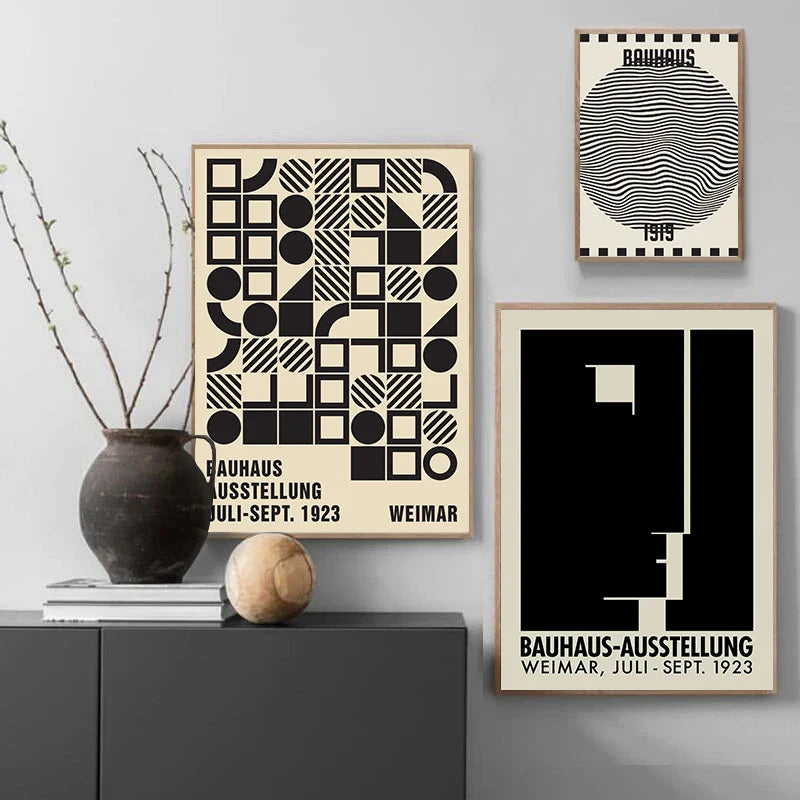 Black and White Bauhaus Design Art Exhibition Posters and Prints Canvas Painting Minimalist Wall Pictures Modern Artwork Decor