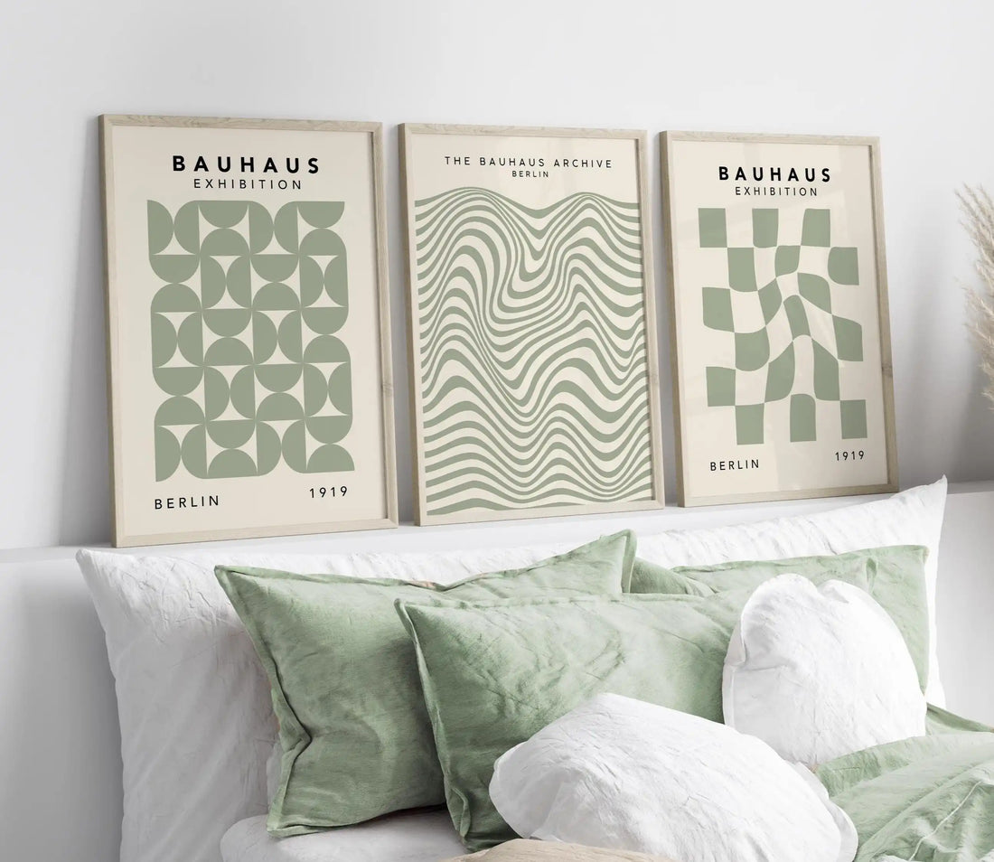 Sage Green Wall Prints Bauhaus Wall Art  Abstract Modern Bedroom Posters Trendy Neutral Above Sofa Living Room Art Wall Prints