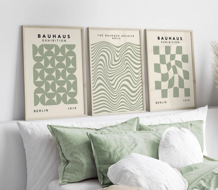 Sage Green Wall Prints Bauhaus Wall Art  Abstract Modern Bedroom Posters Trendy Neutral Above Sofa Living Room Art Wall Prints