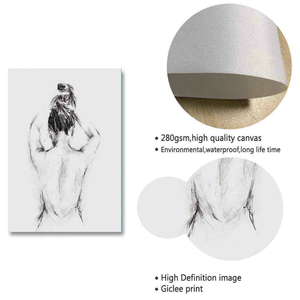 Scandinavian Minimalist Wall Art Female Line Drawing Abstract Nude HD Canvas Poster Print Home Bedroom Living Room Decoration