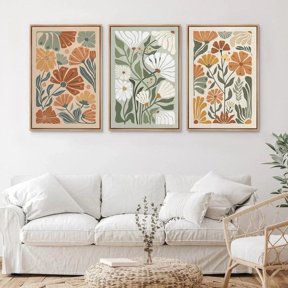 3pcs Modern Abstract Floral Canvas Wall Art Prints, Unframed Bohemian Botanical Canvas Wall Posters for Living Room Decortions