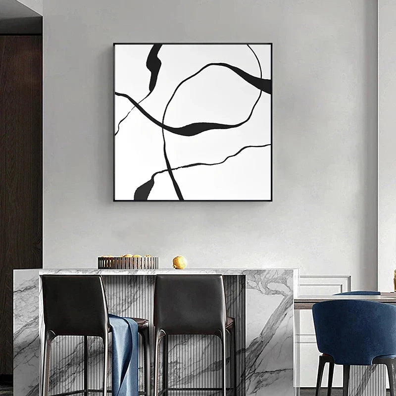 Wall Art Canvas Print Painting Posters Pictures Square Simple Black White Abstract Nordic Modern Porch Living Room Home Decor