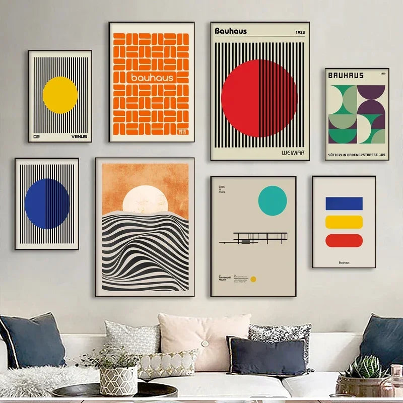 Bauhaus Exhibition Colour Block Canvas Painting Abstract Minimalist Wall Art Colourful Geometric Pictures Bedroom Poster