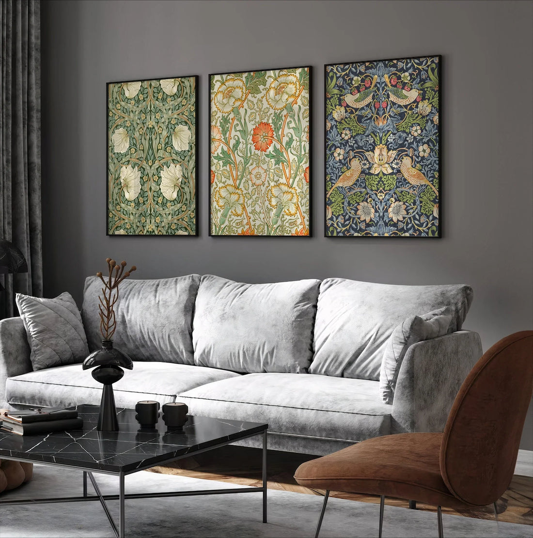 William Morris Print Floral Exhibition Poster Textile Wall Art Nouveau Print Wall Art Set of 3 Gallery Triptych Canvas Gift