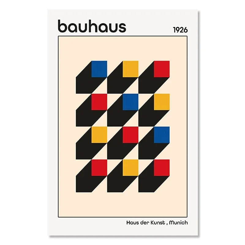 Bauhaus Exhibition Colour Block Canvas Painting Abstract Minimalist Wall Art Colourful Geometric Pictures Bedroom Poster