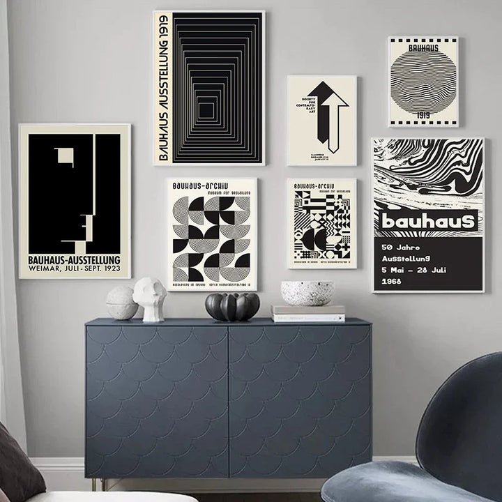 Black and White Bauhaus Design Art Exhibition Posters and Prints Canvas Painting Minimalist Wall Pictures Modern Artwork Decor