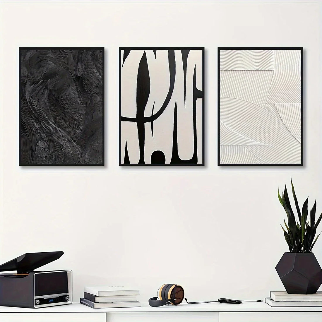 3pcs Abstract Black and White Canvas Wall Art Set Posters, Texture Paintings, Ideal Gift for Room Decoration