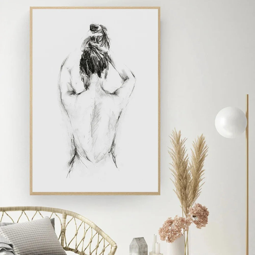 Scandinavian Minimalist Wall Art Female Line Drawing Abstract Nude HD Canvas Poster Print Home Bedroom Living Room Decoration