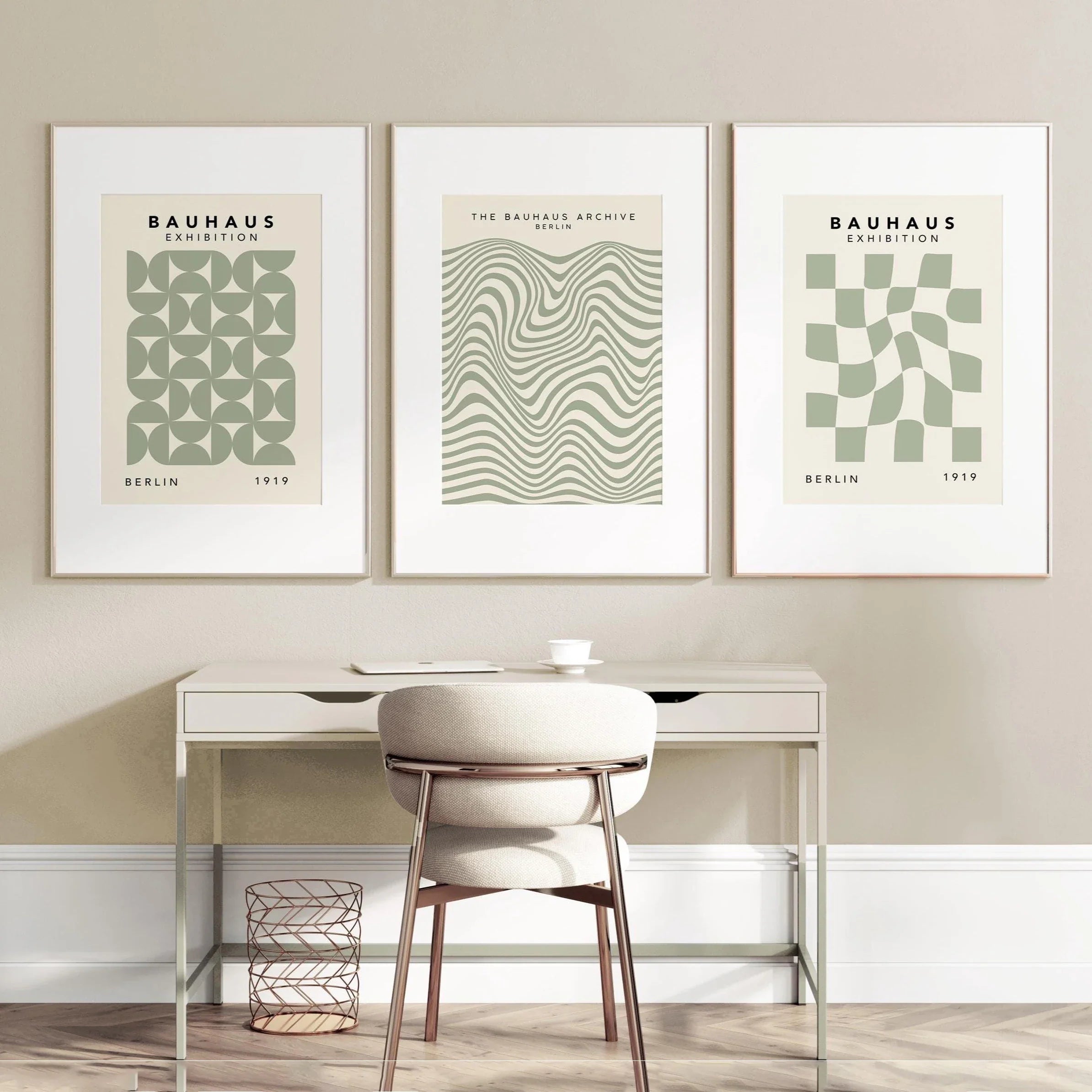 Sage Green Wall Prints Bauhaus Wall Art  Abstract Modern Bedroom Posters Trendy Neutral Above Sofa Living Room Art Wall Prints