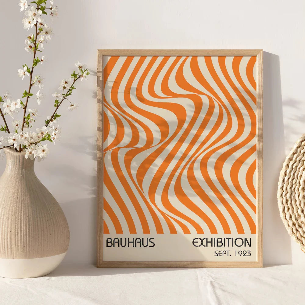 1PC/3PCS Frameless Abstract Orange Bauhaus Posters Canvas Painting Minimalist Modern Geometric Wall Art Exhibition Home Decor