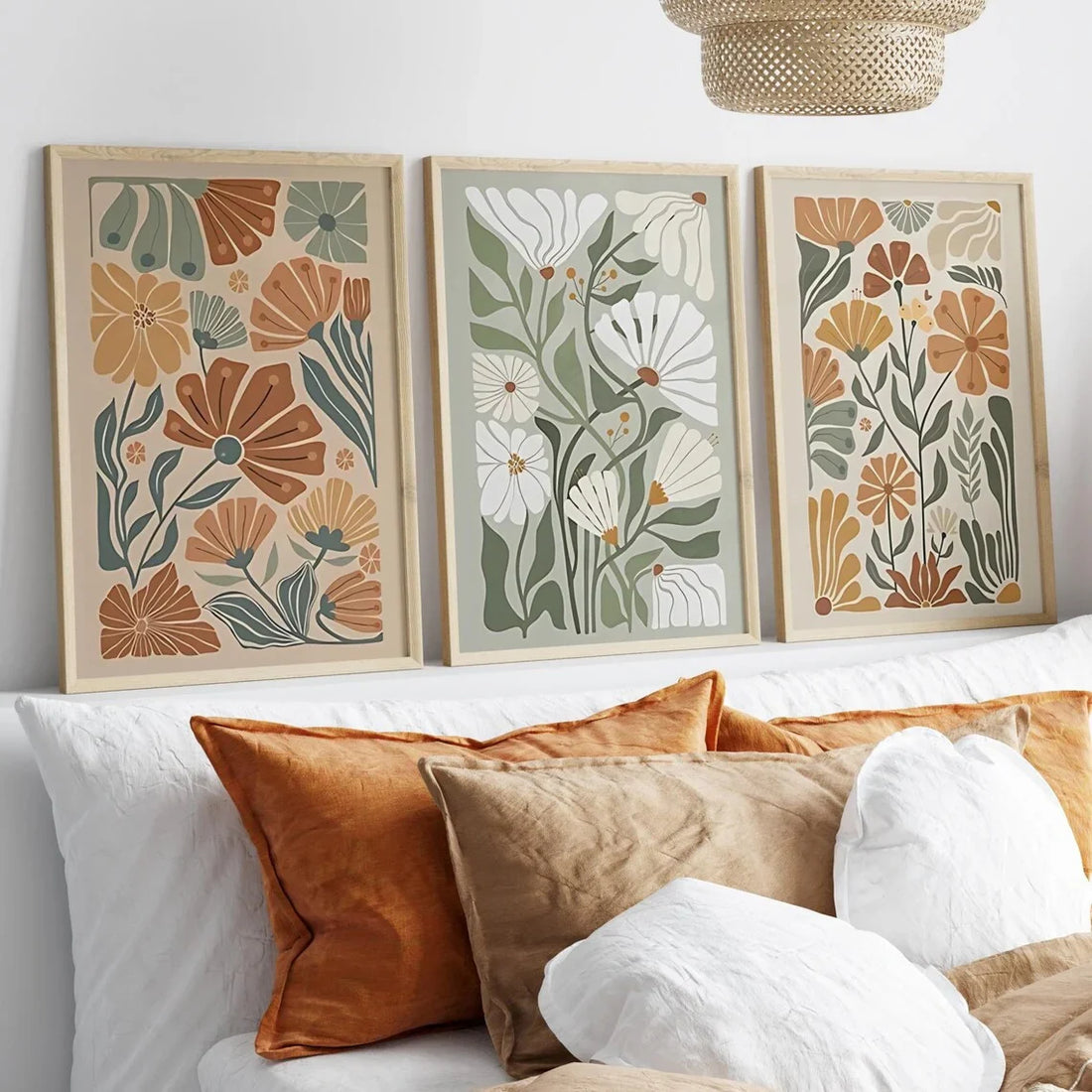 3pcs Modern Abstract Floral Canvas Wall Art Prints, Unframed Bohemian Botanical Canvas Wall Posters for Living Room Decortions