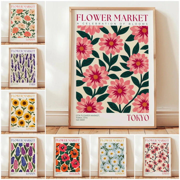 Nordic Art Floral Abstract Flower Market Plant Exhibition Posters and Prints Canvas Print Wall Art Painting Home Room Decor