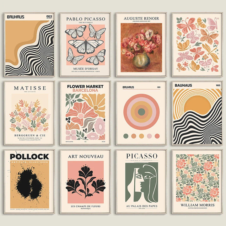 Vintage Exhibition Set of 12 Prints Wall Art Flower Market Matisse Bauhaus Poster Abstract Canvas Painting Nordic Home Decor