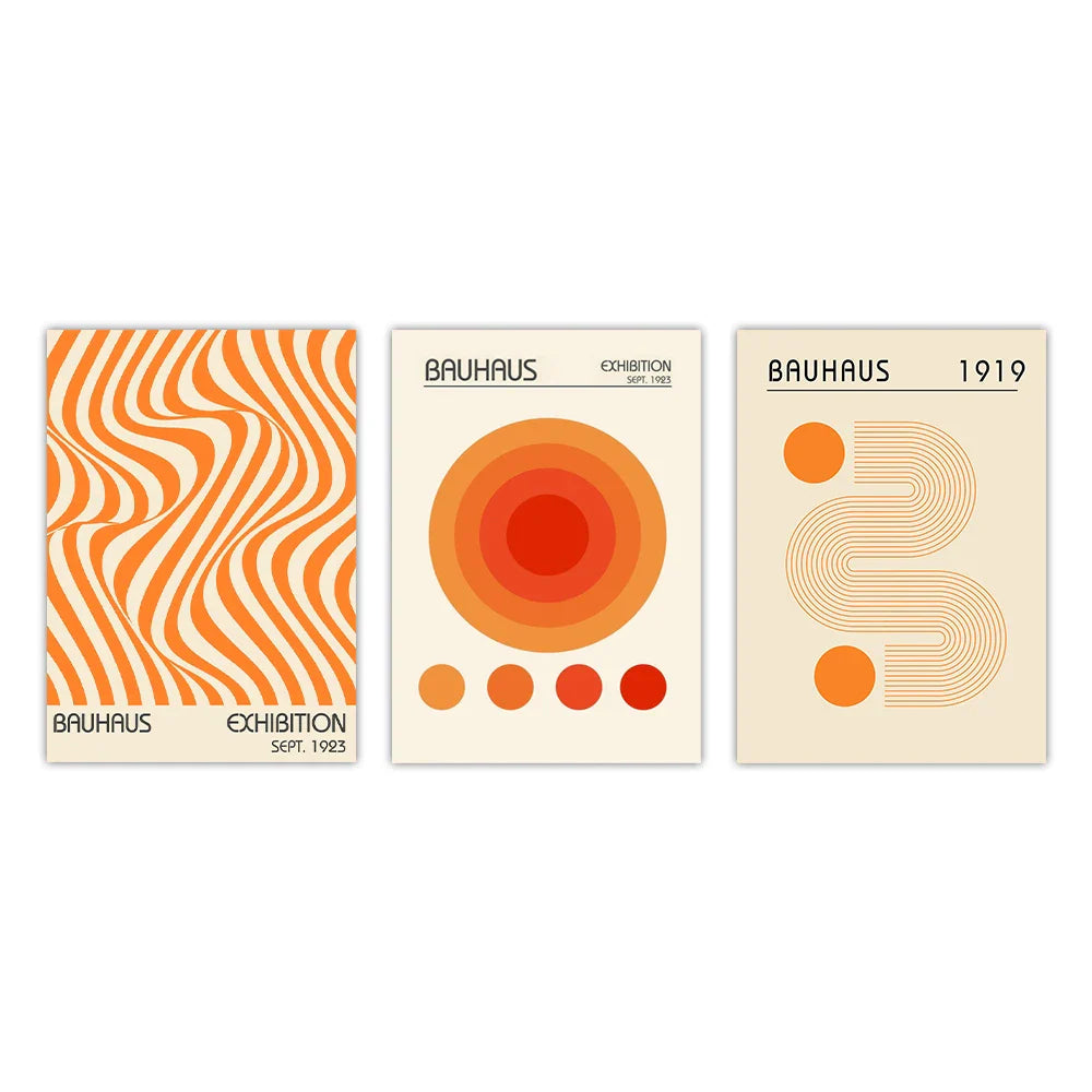 1PC/3PCS Frameless Abstract Orange Bauhaus Posters Canvas Painting Minimalist Modern Geometric Wall Art Exhibition Home Decor