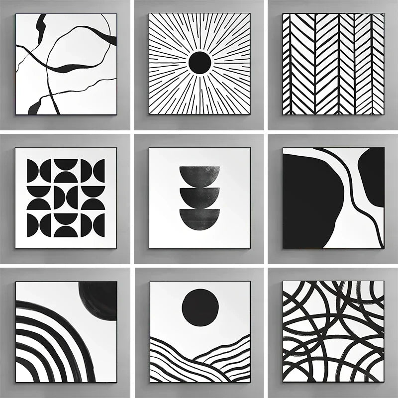 Wall Art Canvas Print Painting Posters Pictures Square Simple Black White Abstract Nordic Modern Porch Living Room Home Decor