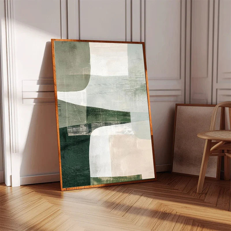 Abstract Geometric Green Beige Poster Canvas Painting Print Wall Art Neutral Modern Minimalist Boho Room Home Decoration