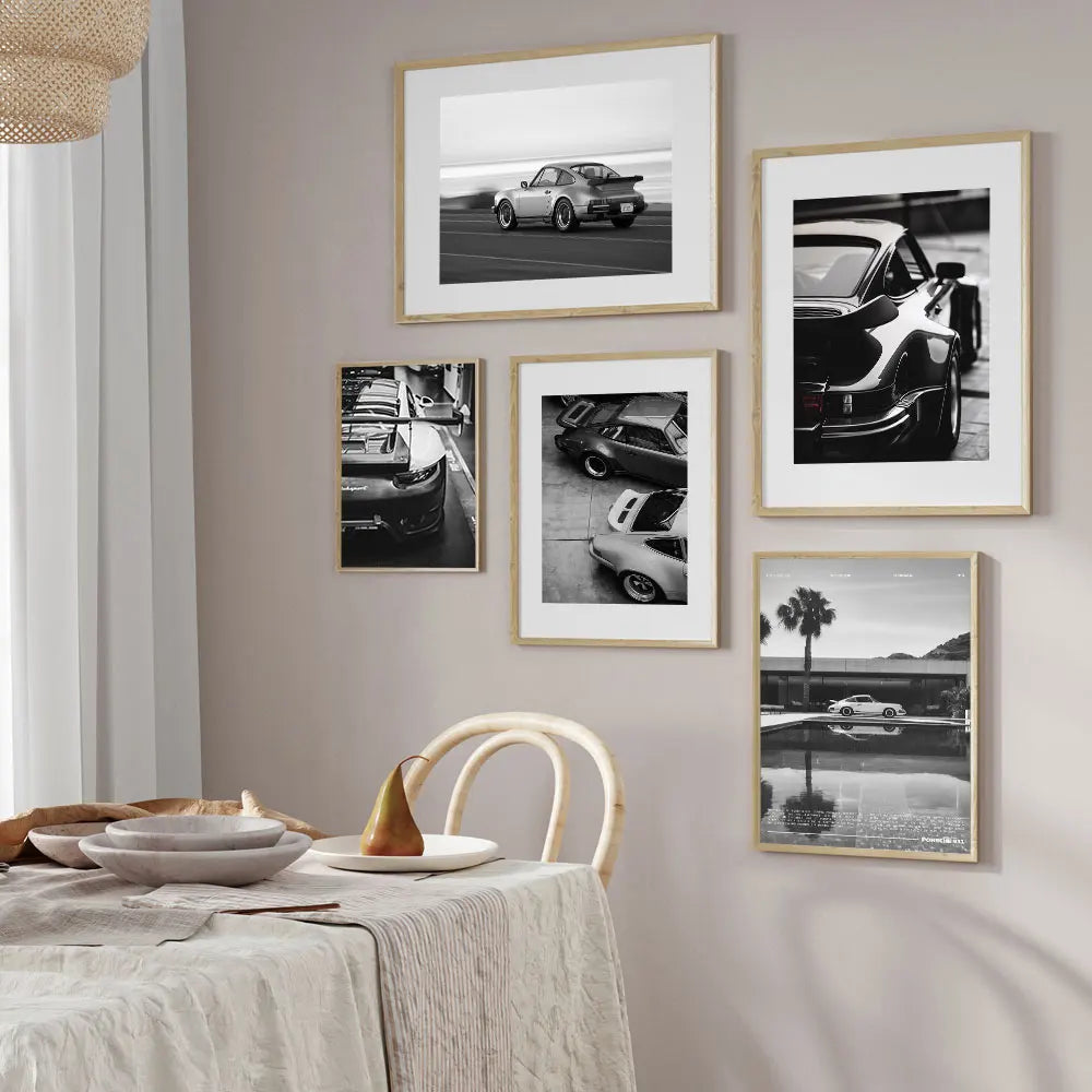 Portrait of Middle Ages Black and White Sports Car Posters and Prints Canvas Painting Wall Art Pictures Home Bar Room Decoration