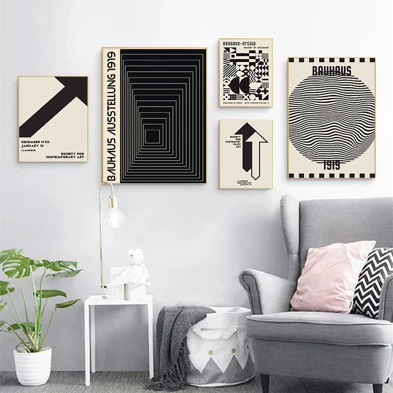 Black and White Bauhaus Design Art Exhibition Posters and Prints Canvas Painting Minimalist Wall Pictures Modern Artwork Decor