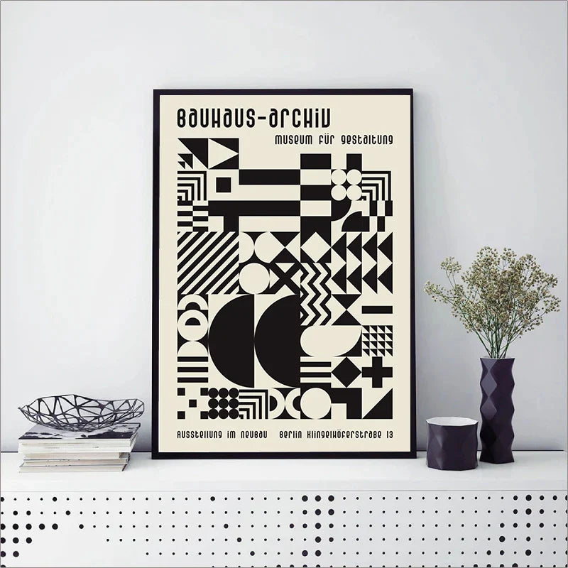 Black and White Bauhaus Design Art Exhibition Posters and Prints Canvas Painting Minimalist Wall Pictures Modern Artwork Decor