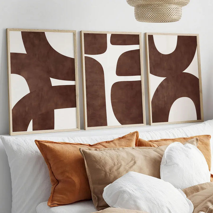 3 Pieces/Set, Abstract Geometric Wall Art, Brown Minimalist Canvas Painting, Frameless Poster, Modern Bohemian Style Wall Decor, Suitable for Bedroom, Living Room, Office, Cafe, Dormitory, Hallway, Etc., Nordic Aesthetic Home