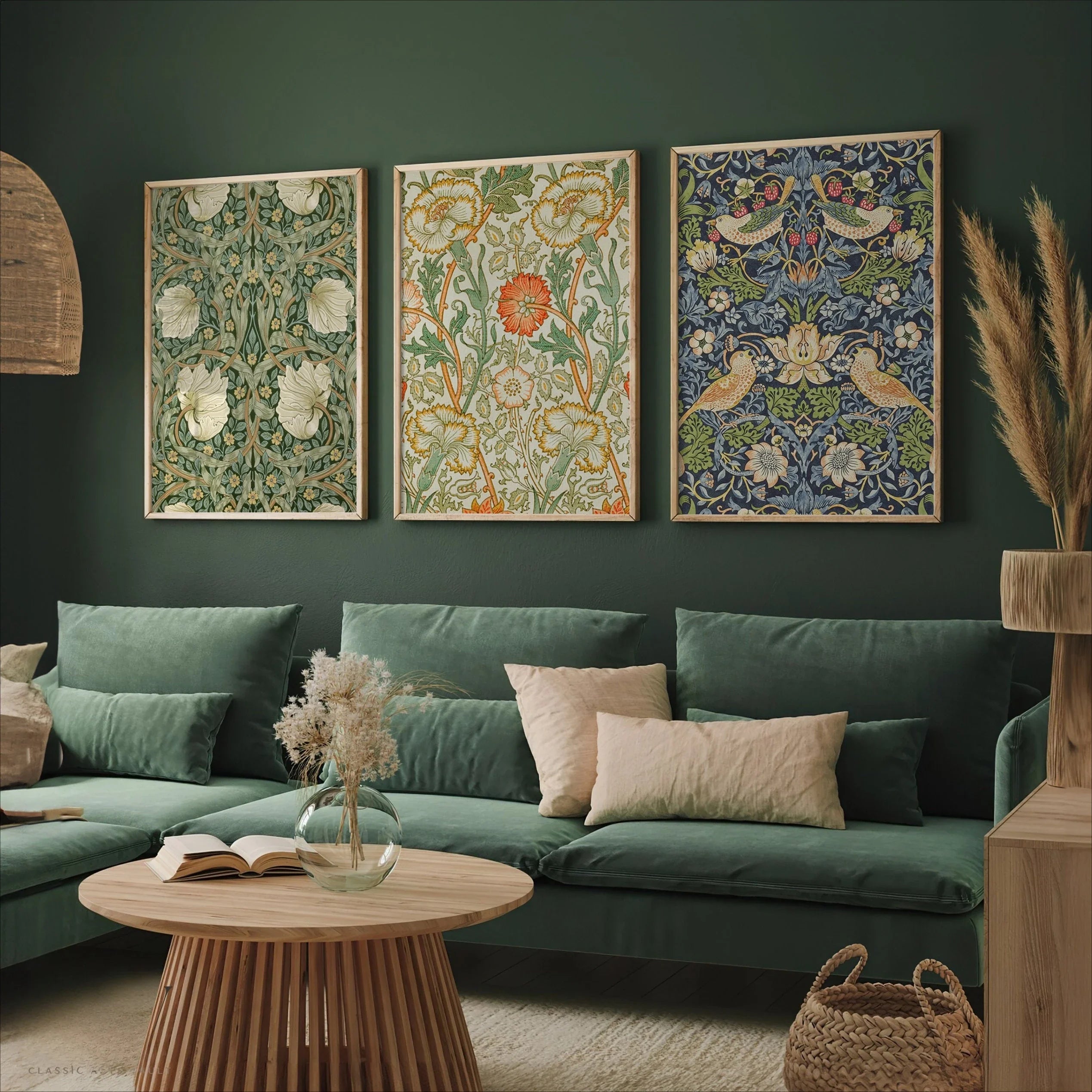 William Morris Print Floral Exhibition Poster Textile Wall Art Nouveau Print Wall Art Set of 3 Gallery Triptych Canvas Gift