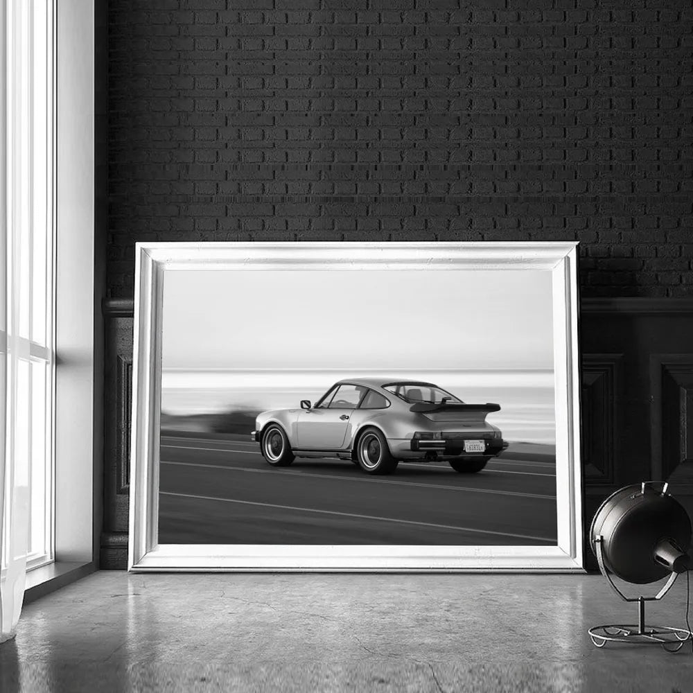 Portrait of Middle Ages Black and White Sports Car Posters and Prints Canvas Painting Wall Art Pictures Home Bar Room Decoration