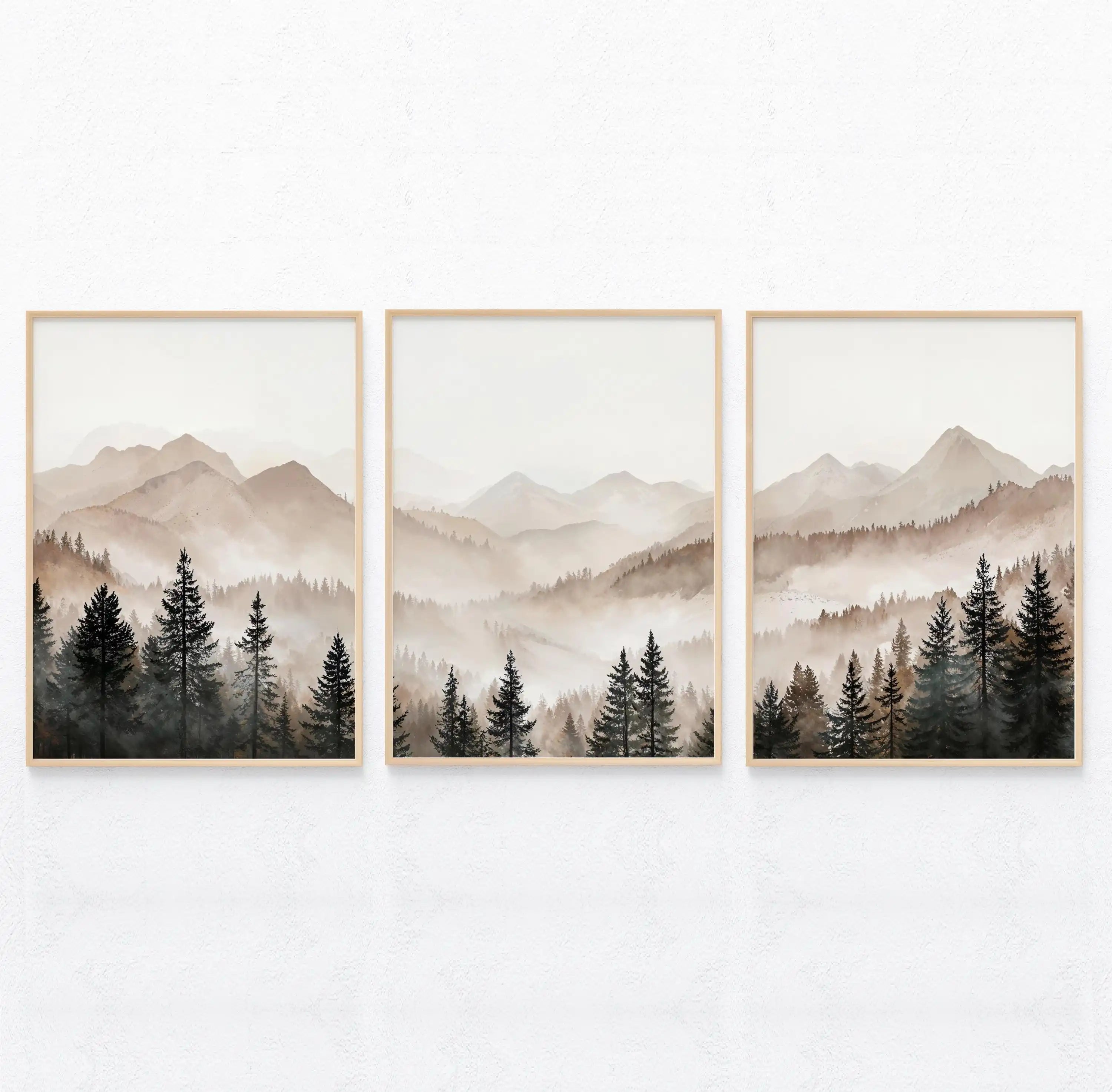 Abstract Forest Mountains Triptych Canvas