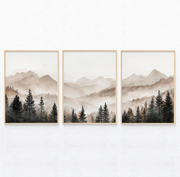 Abstract Forest Mountains Triptych Canvas