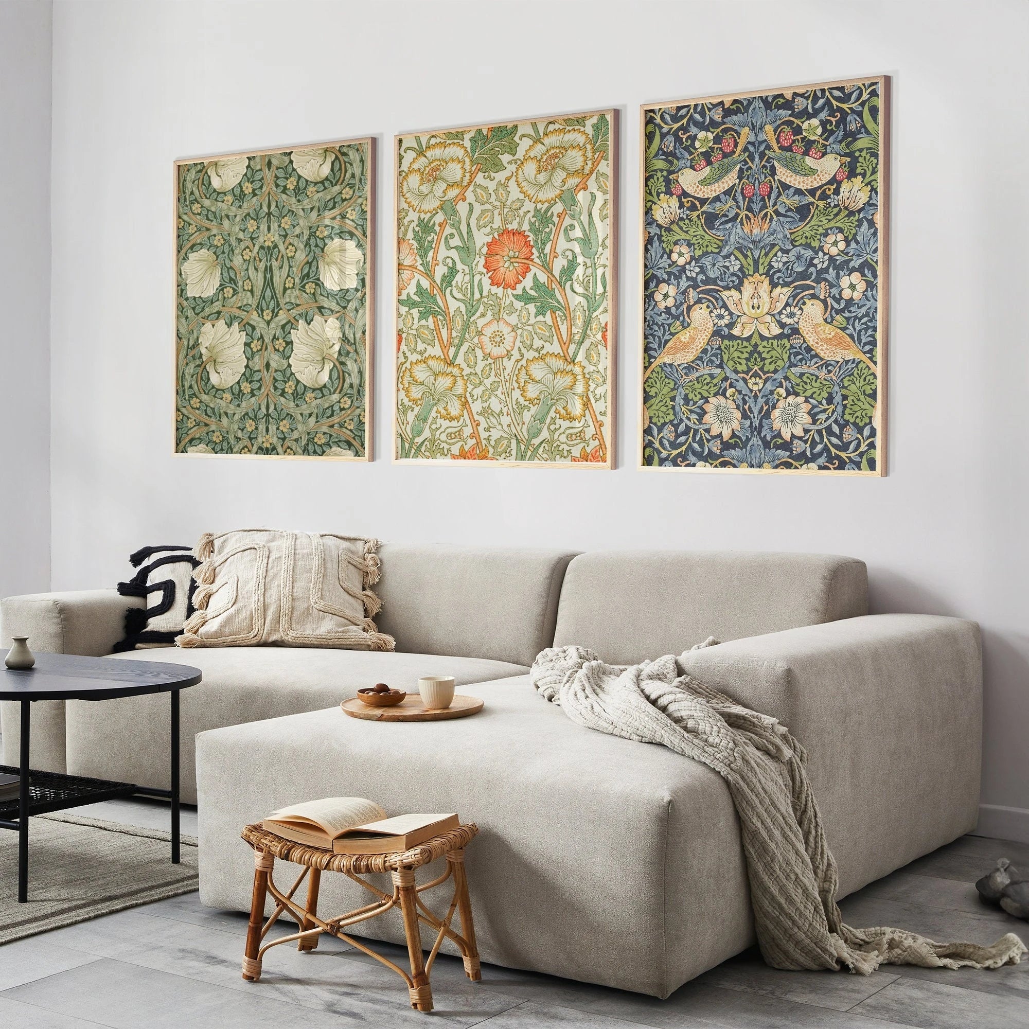 William Morris Print Floral Exhibition Poster Textile Wall Art Nouveau Print Wall Art Set of 3 Gallery Triptych Canvas Gift