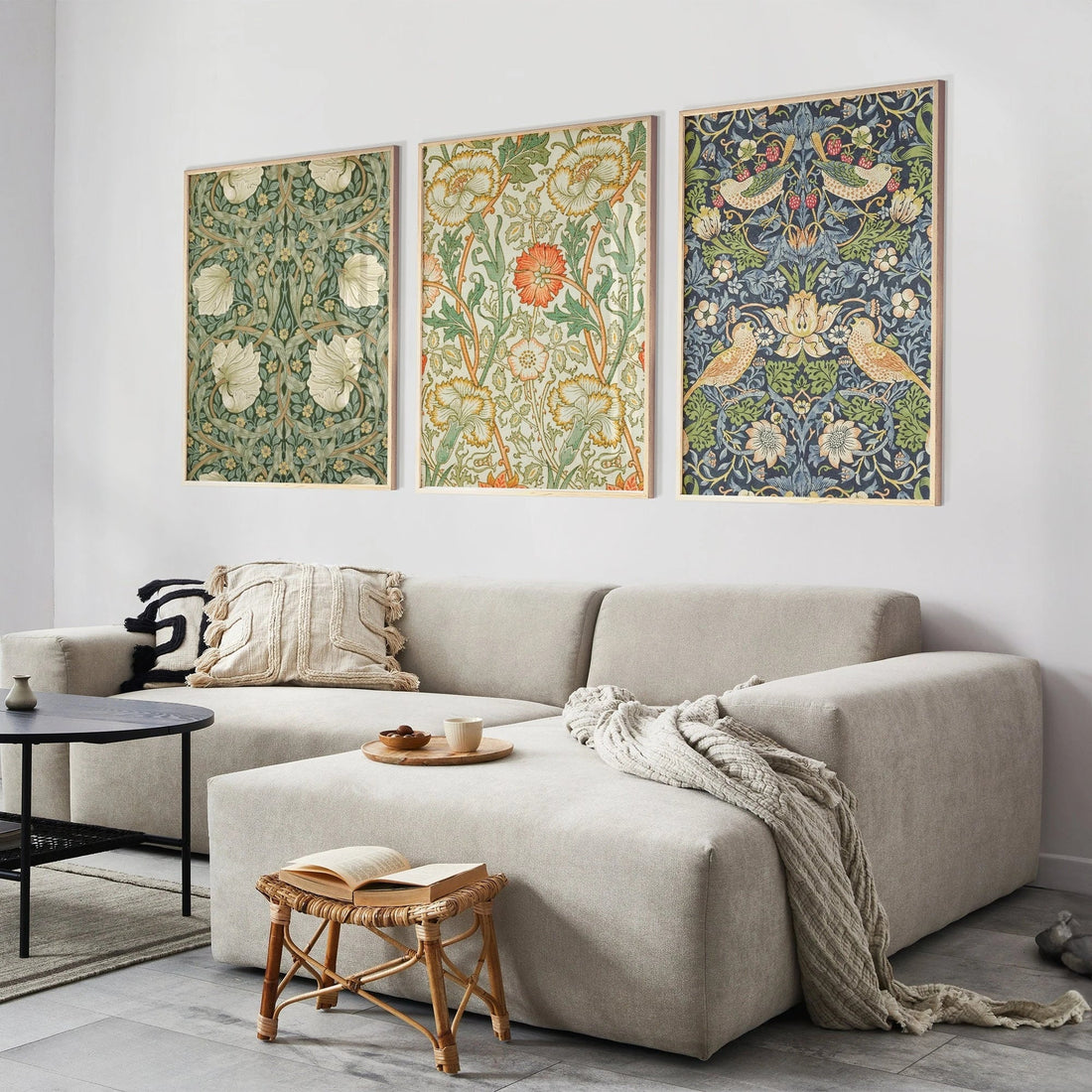 William Morris Print Floral Exhibition Poster Textile Wall Art Nouveau Print Wall Art Set of 3 Gallery Triptych Canvas Gift