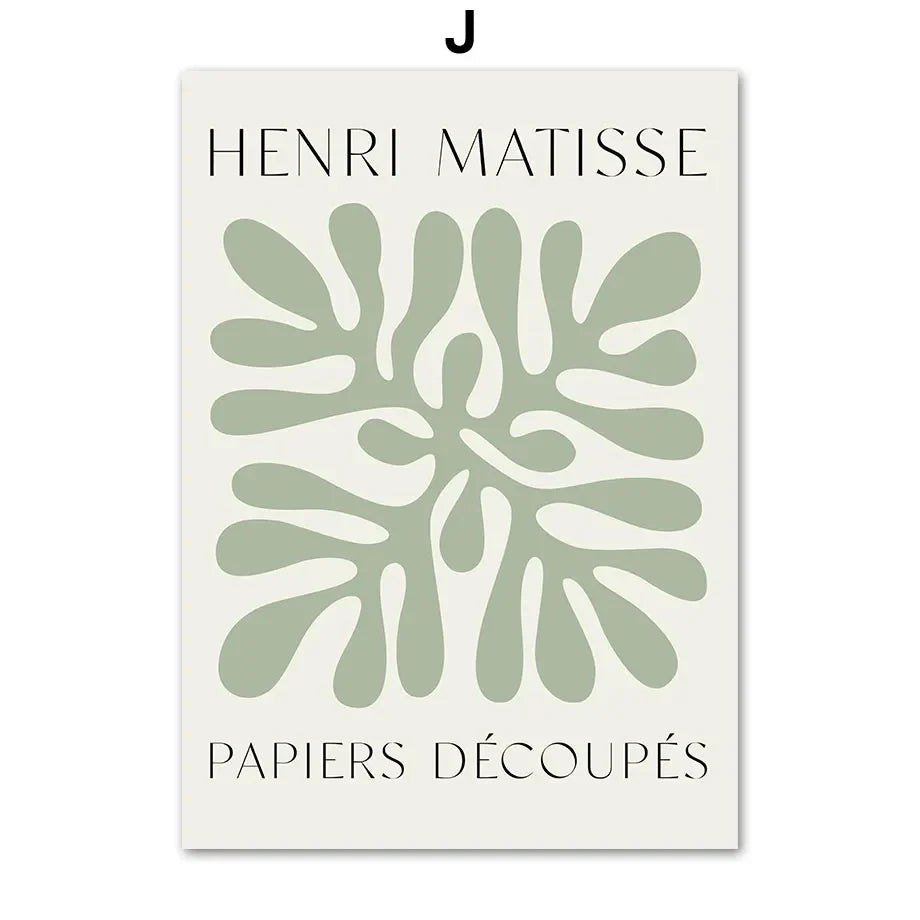 Sage Green Leaf Geometry Line Canvas Painting Matisse Abstract Boho Wall Art Poster And Prints For Living Room Home Wall Decor