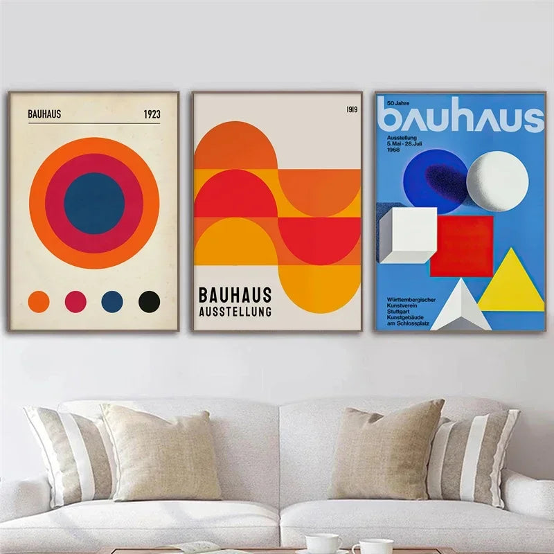 Bauhaus Exhibition Colour Block Canvas Painting Abstract Minimalist Wall Art Colourful Geometric Pictures Bedroom Poster