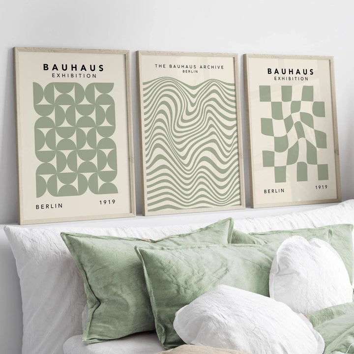 Sage Green Wall Prints Bauhaus Wall Art  Abstract Modern Bedroom Posters Trendy Neutral Above Sofa Living Room Art Wall Prints