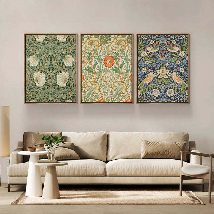 William Morris Print Floral Exhibition Poster Textile Wall Art Nouveau Print Wall Art Set of 3 Gallery Triptych Canvas Gift
