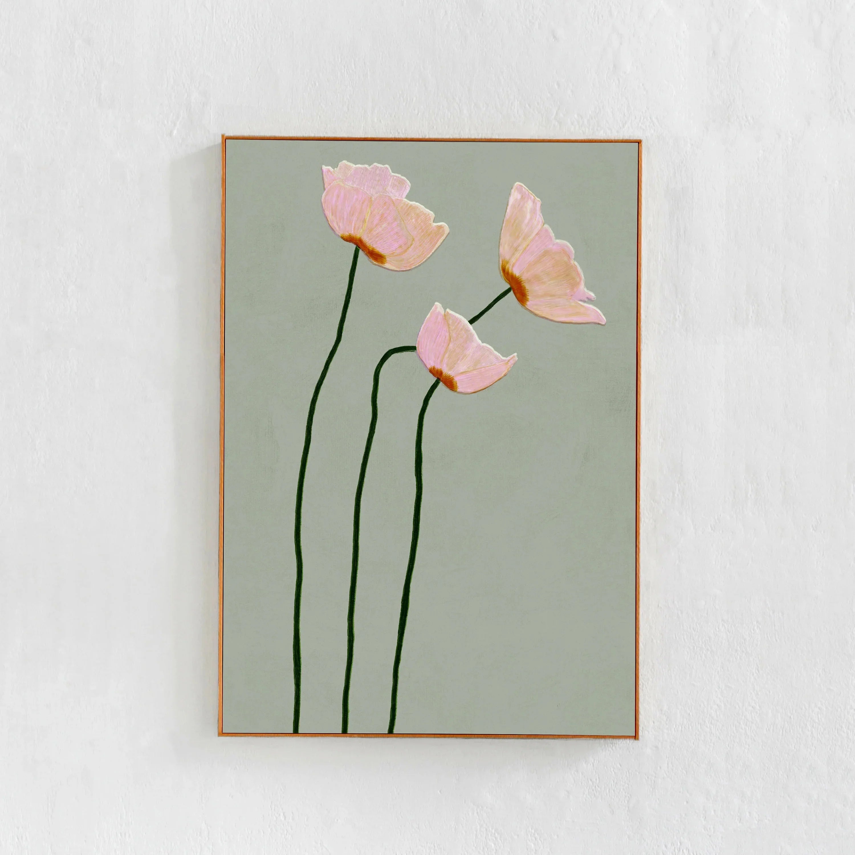 Chic Poppy Flower Canvas Print -Sage Green & Pink, Floral Wall Art for Living Room, Bedroom, Dorm Decor, Perfect for Room Dec