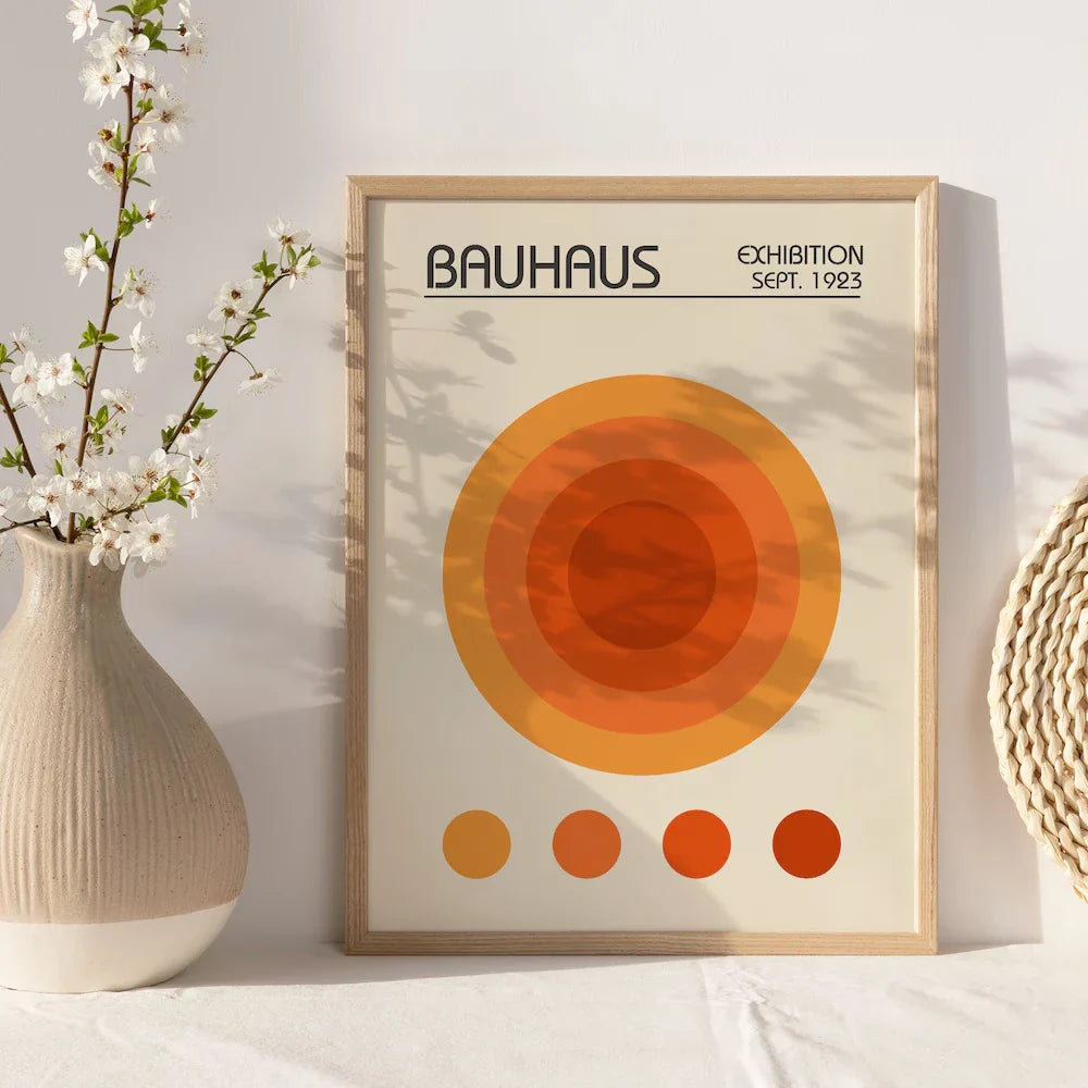 1PC/3PCS Frameless Abstract Orange Bauhaus Posters Canvas Painting Minimalist Modern Geometric Wall Art Exhibition Home Decor