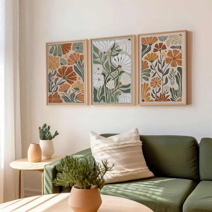 3pcs Modern Abstract Floral Canvas Wall Art Prints, Unframed Bohemian Botanical Canvas Wall Posters for Living Room Decortions