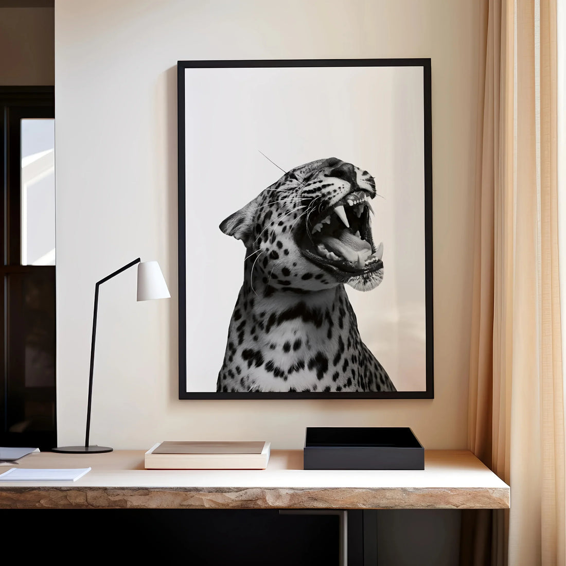 3pcs Frameless Doberman & Leopard Black White Grey Animal Portrait Canvas Wall Art Set - Modern German Shepherd Inspired Posters
