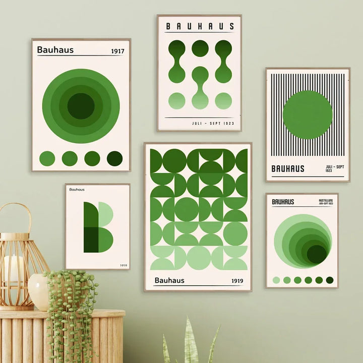 Bauhaus Green Series Vintage Architecture Gallery Wall Art Canvas Painting Abstract Poster Prints Pictures For Living Room Decor